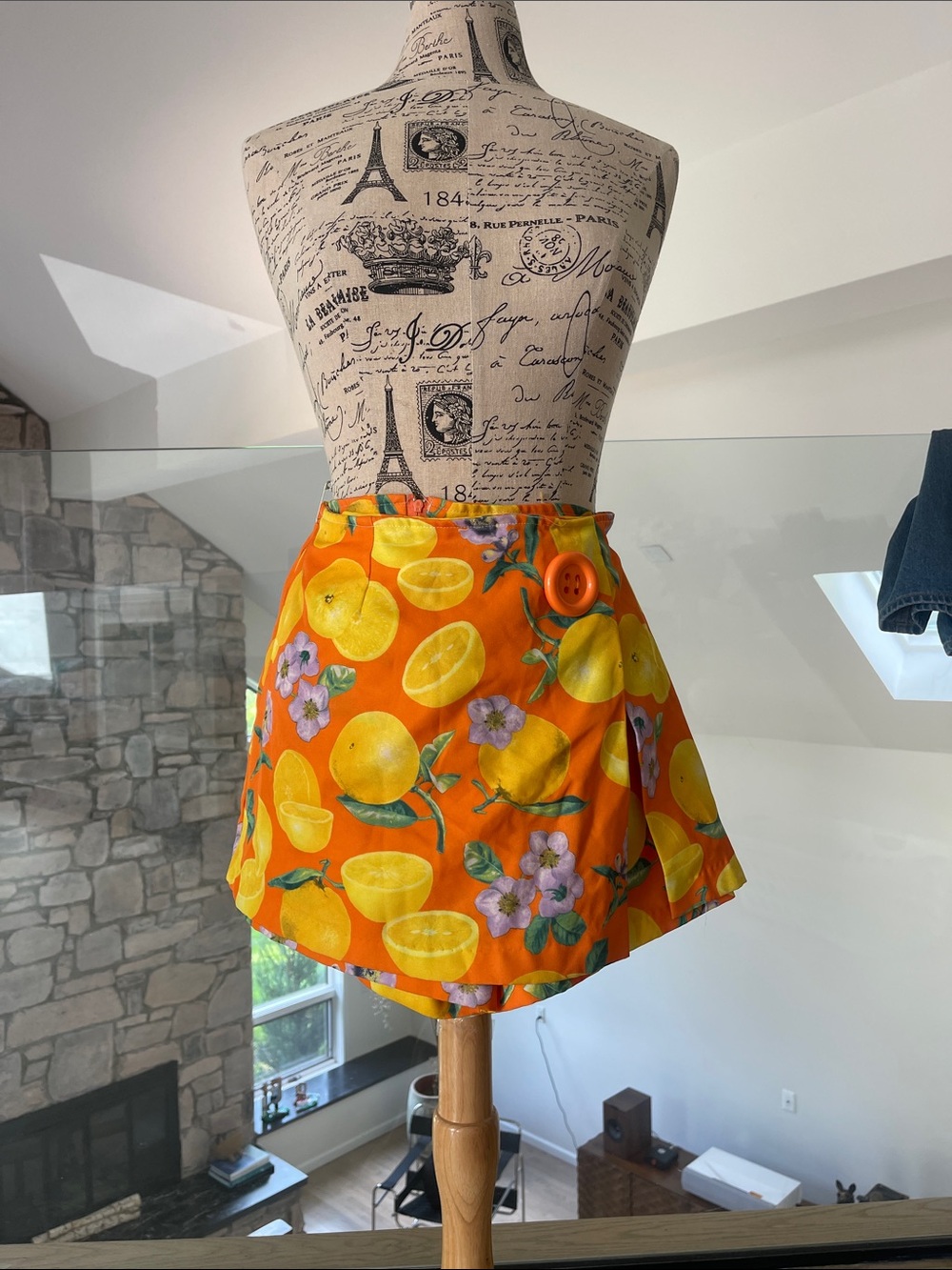 Bright Orange Citrus Print Mini Skirt